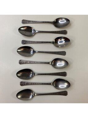 Set 8 Vintage Interpur FLORENZ Stainless Steel Petal Fleur De Lis Spoons
